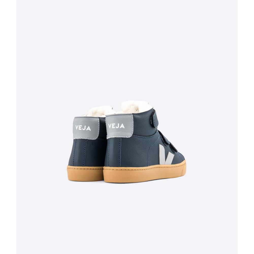 Navy Kids' Veja ESPLAR MID FURED LEATHER High Tops | AU 686EBC